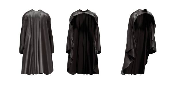 istock Superhero Black Cape is Hanging in Different Angles on White Background for Halloween Concept 1331425635