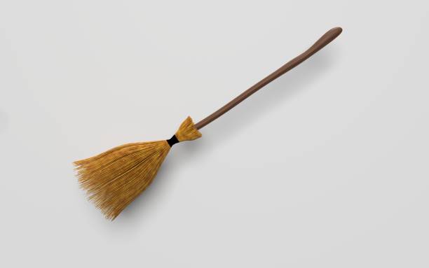 Brushwood broom on a wooden floor in an interior room