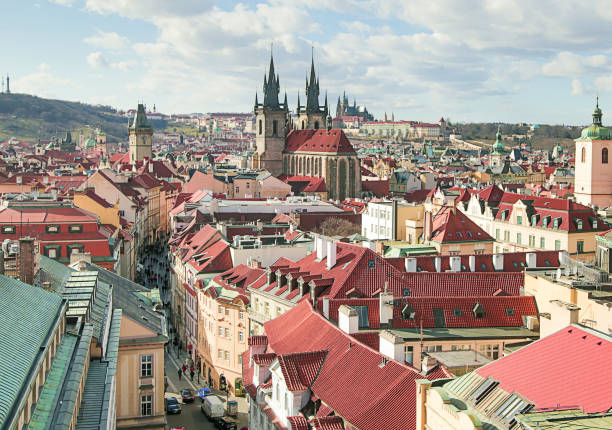 prague czech republic. 03/02/2017. panoramic view of the european city of prague on a sunny day, aerial view - 11206 imagens e fotografias de stock