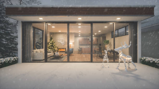 weihnachtsnacht zu hause - home interior house building exterior comfortable stock-fotos und bilder