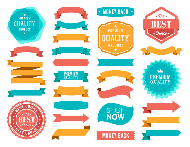 Set of the Ribbons and Badges Vector illustration of the badges and ribbons. web banner stock illustrations