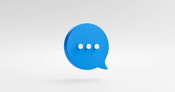 símbolo de icono de diálogo de voz de mensaje de burbuja de chat o tipo de comunicación talk flat design aislado sobre fondo blanco con chatear conversación en globo de conversación. renderizado 3d. - balloon blue red white fotografías e imágenes de stock