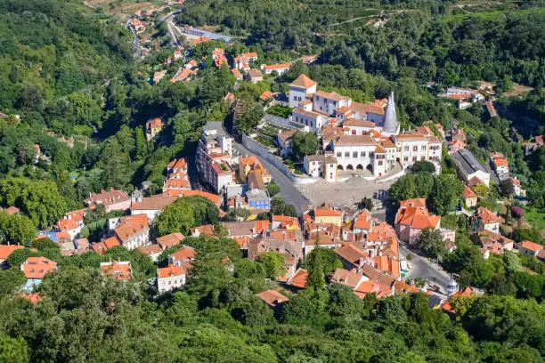 Photo of Aerial view of the city of Sintra in Portugal located between forests.