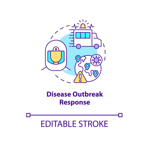 Disease outbreak response concept icon. Disease outbreak response concept icon. Humanitarian aid and humans precautions and emergency management abstract idea thin line illustration. Vector isolated outline color drawing. Editable stroke emergency response stock illustrations