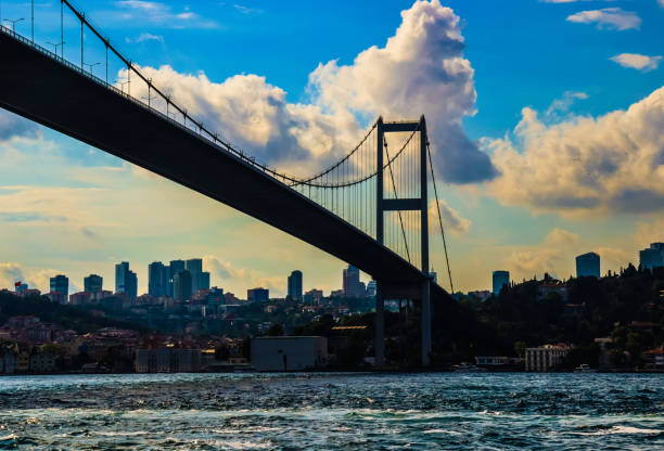 istock Bosphorus Bridge and city buildings 1331437593