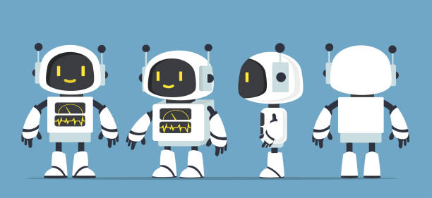 귀여운 흰색 로봇 캐릭터 세트 벡터 - robot stock illustrations