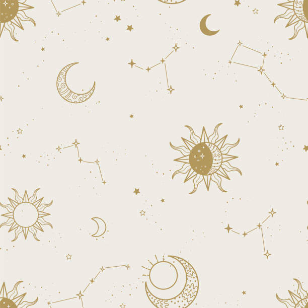 Modern magic seamless pattern, hand drawn symbols and ornaments, crystals, great for textiles, banners, wallpapers, wrapping - vector design Modern magic seamless pattern, hand drawn symbols and ornaments, crystals, great for textiles, banners, wallpapers, wrapping - vector design astrology stock illustrations