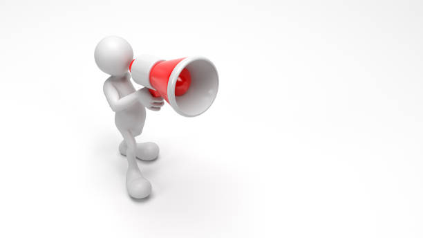 istock White-colored 3d human figure and red and white-colored megaphone. 1331446098