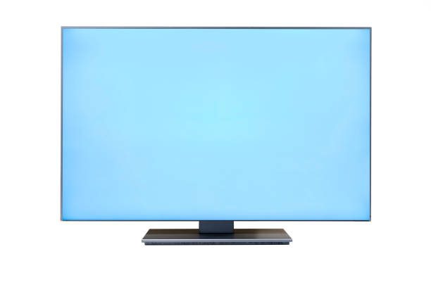 istock Old computer monitor or small LCD television on white background with a blue screen 1331448714