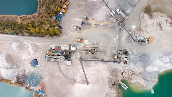 Sand and gravel pit, lake - aerial view