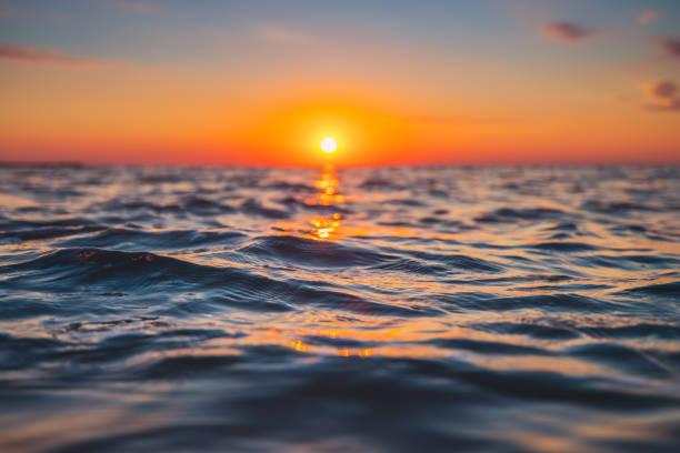 istock Sea wave close up, low angle view, sunrise shot 1331454245