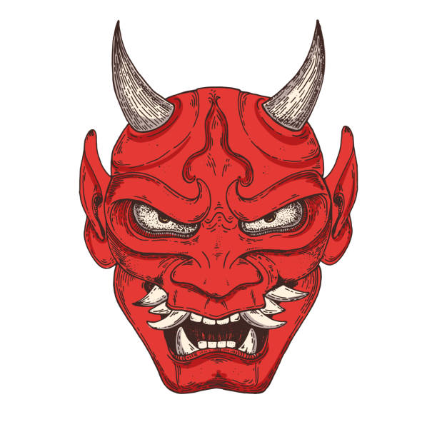 istock Hannya mask hand drawn vector illustration. Traditional japanese demon. Tattoo print. Hand drawn illustration for t-shirt print, fabric and other uses. 1331454323
