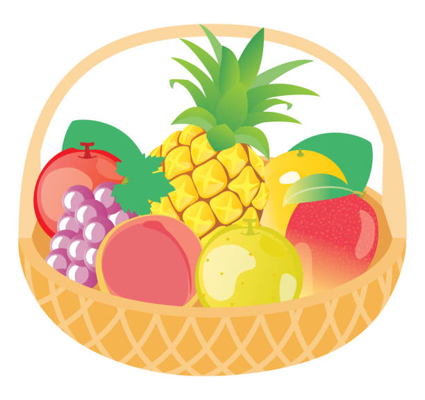 ilustraciones, imágenes clip art, dibujos animados e iconos de stock de una ilustración de cesta de frutas - tazón para frutas