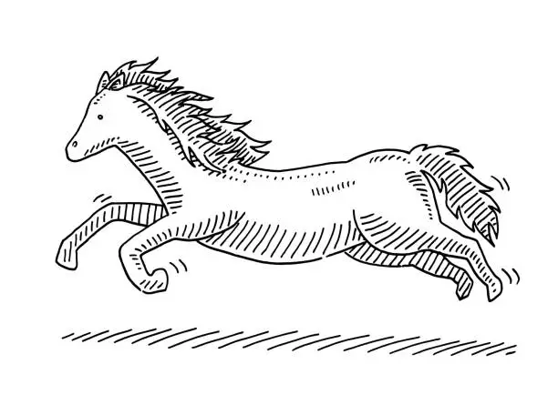 Vector illustration of Jumping Cartoon Horse Drawing