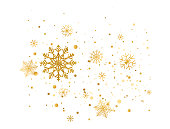 istock Snowflakes golden composition. Christmas gold celebration banner. Snow fall border. Winter design. Happy New Year card. Holiday background. Season greeting. Glitter luxury card. Vector illustration 1331461872