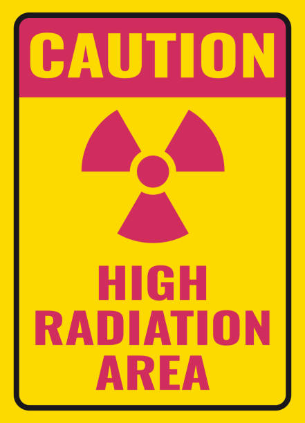 Caution high radiation area sign. Yellow background warning label. Symbols safety for hospitals and medical businesses. Caution high radiation area sign. Yellow background warning label. Symbols safety for hospitals and medical businesses. atom nuclear energy physics science stock illustrations