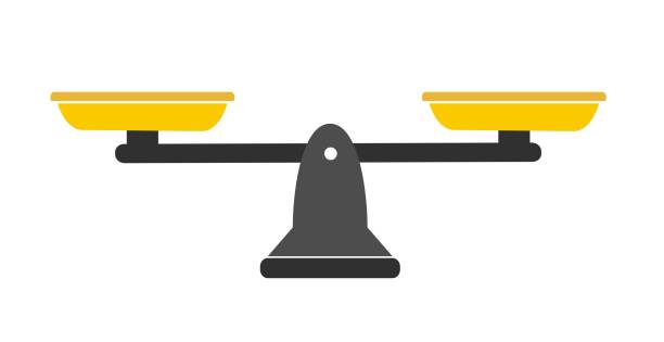 kuvapankkikuvitukset aiheesta tasapainon ja epätasapainon asteikot. litteä libra-kuvake, jossa on kultakulhot taajamissa. - weight scale