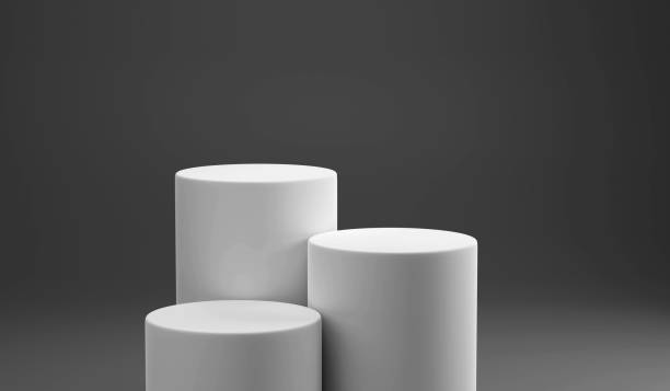 istock The pedestal on rose background with cylindrical stand concept Backdrop standing empty shelves 3D illustration. 1331463045