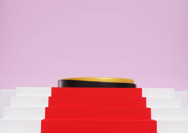 istock The pedestal on rose background with cylindrical stand concept Backdrop standing empty shelves 3D illustration. 1331464047