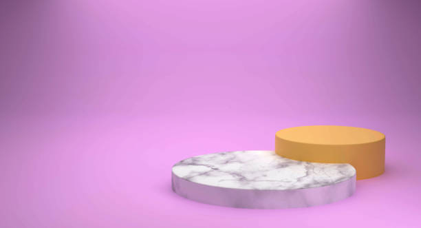 istock The pedestal on rose background with cylindrical stand concept Backdrop standing empty shelves 3D illustration. 1331464148