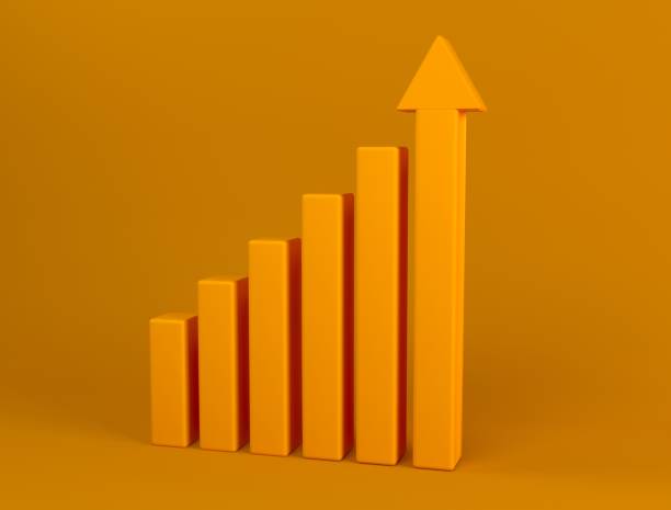 istock Growing graph on an orange background. The concept of increasing profits, achieving goals, predicting the growth of stocks and profits. Business background for presentation. 3D rendering. 1331466706