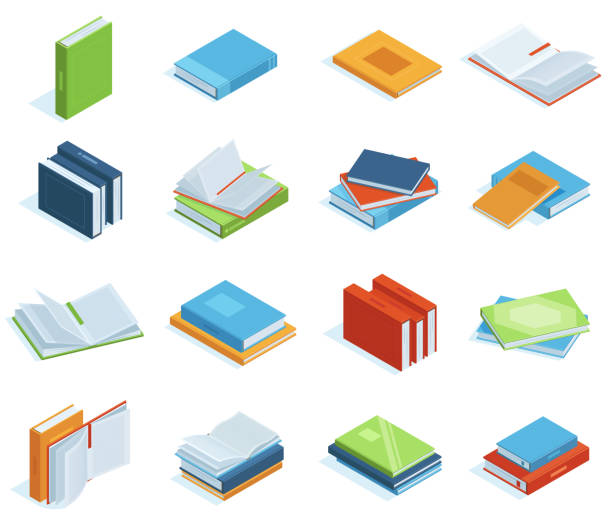 istock Isometric books. Bookstore or library books, education brochure, encyclopedia, textbooks or classic literature vector illustration set. School isometric books 1331466724