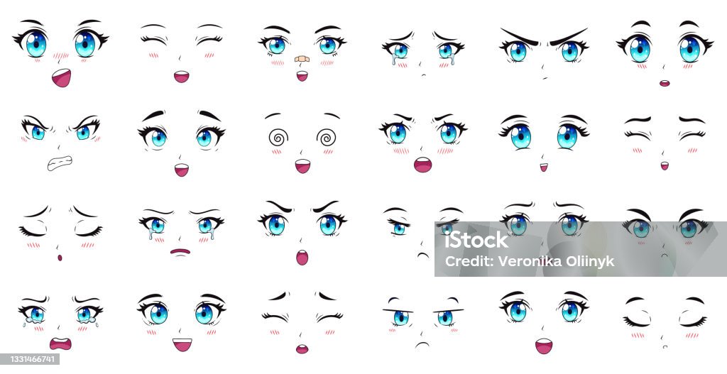 Cartoon Anime Characters Eyes Eyebrows And Mouth Expressions Manga Female  Characters Faces Vector Illustration Set Anime Manga Girls Expressions  Stock Illustration - Download Image Now - iStock