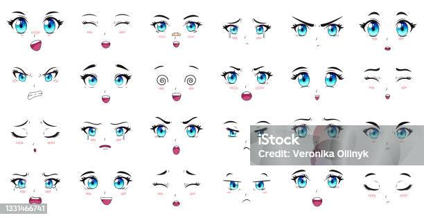 Cartoon Anime Characters Eyes Eyebrows And Mouth Expressions Manga Female  Characters Faces Vector Illustration Set Anime Manga Girls Expressions  Stock Illustration - Download Image Now - iStock