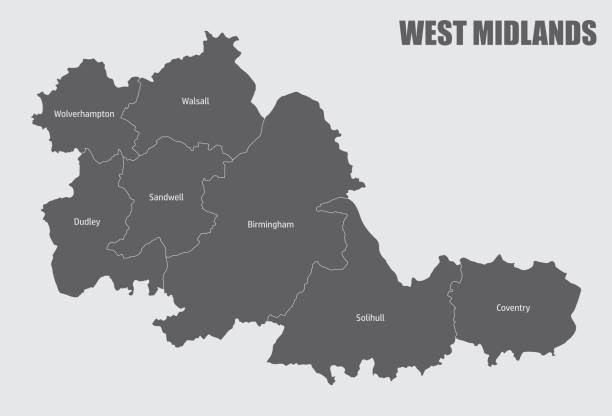 illustrazioni stock, clip art, cartoni animati e icone di tendenza di mappa amministrativa della contea delle west midlands - west midlands
