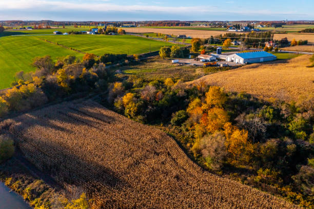 istock Aerial Railway Bridge and Conestogo River at dusk, St. Jacobs, Canada 1331477091
