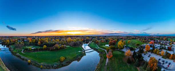 istock Aerial Grand River at dusk in Conestogo, St. Jacobs, Canada 1331477773