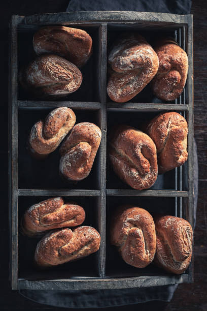 istock Rustic buns baked at home. Buns from the bakery. 1331478003