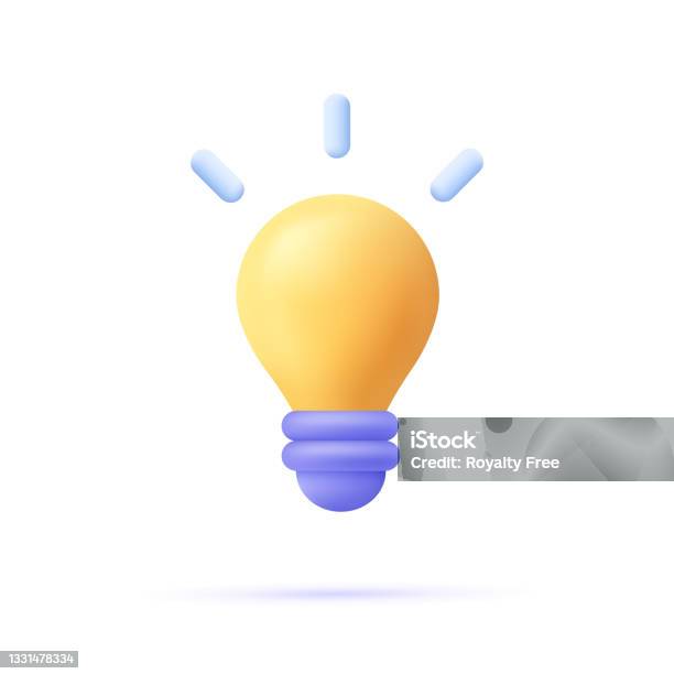 3d漫画スタイル最小限の黄色の電球アイコンアイデアソリューションビジネス戦略の概念 - 3Dのベクターアート素材や画像を多数ご用意 - 3D, 電球, アイデア