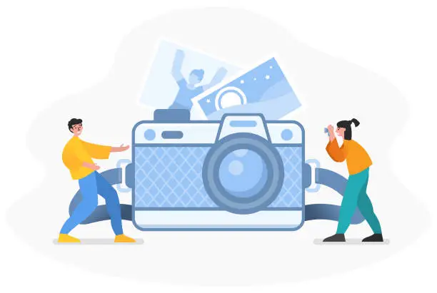 Vector illustration of Photographer occupation, photo studio, hobby