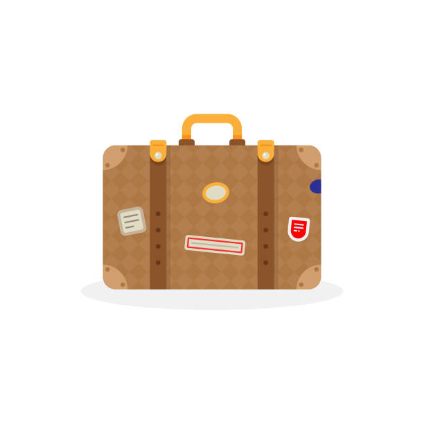 ilustraciones, imágenes clip art, dibujos animados e iconos de stock de diseño vectorial del icono de la maleta de viaje. - suitcase label travel luggage