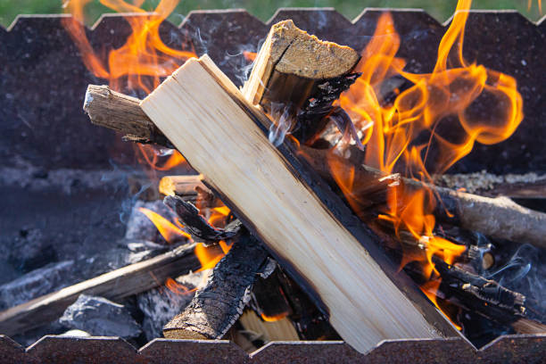 log split fuel for a fire, firewood engulfed in flames