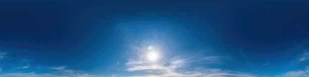 istock Blue sky panorama with Cirrus clouds. Seamless hdr 360 degree pano in spherical equirectangular format. Complete zenith for 3D visualization, game and sky replacement for aerial drone 360 panoramas 1331485008