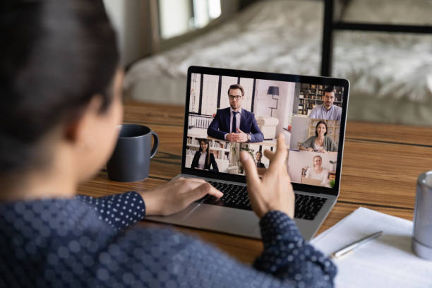 Business team meeting online for discussing project and brainstorming