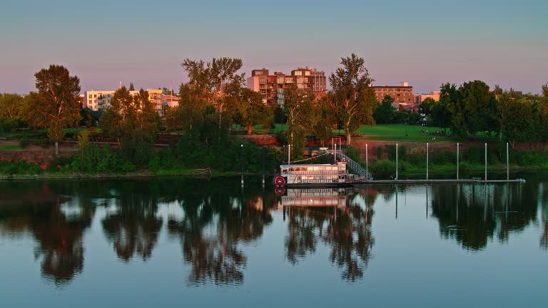 Traditional Wooden Steamboat on Willamette River in Salem, Oregon