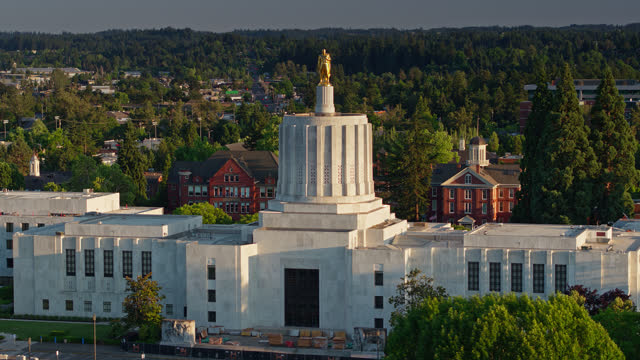 Oregon State Capitol Building at Golden Hour - Drone Shot