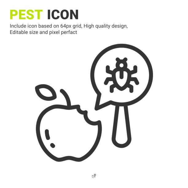 illustrations, cliparts, dessins animés et icônes de vecteur d’icône de ravageur et de fruit avec un style de contour isolé sur fond blanc. illustration vectorielle bug signe symbole concept d’icône pour l’agriculture numérique, la technologie, l’industrie, l’agriculture et tous les projets - insecticide organic sign vegetable garden