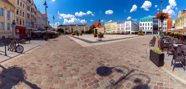 Panorama of the old market square on a sunny day. Bydgoszcz. Poland.