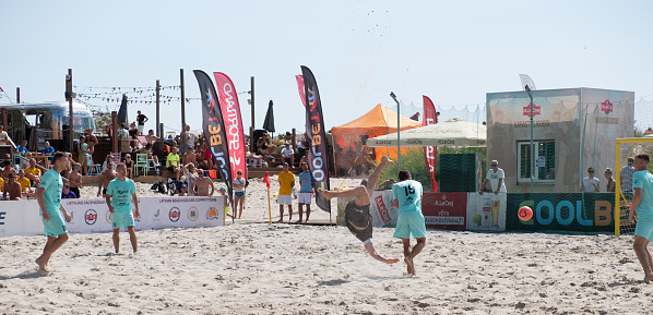 Pärnu, Estonia - July 24, 2021: Beach soccer tournament at Pärnu beach.