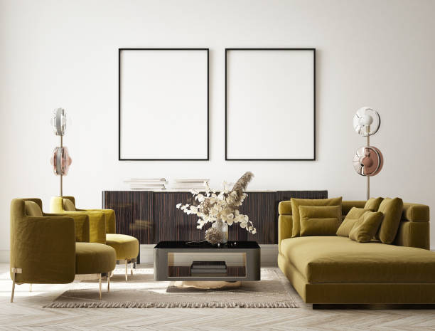 istock mock up poster frame in modern interior background, scandinavian style, 3D render 1331496125