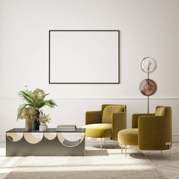 istock mock up poster frame in modern interior background, scandinavian style, 3D render 1331496133