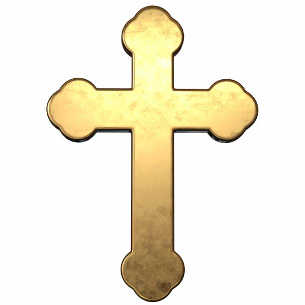 istock 3D render of Gold Cross on white background 1331497169