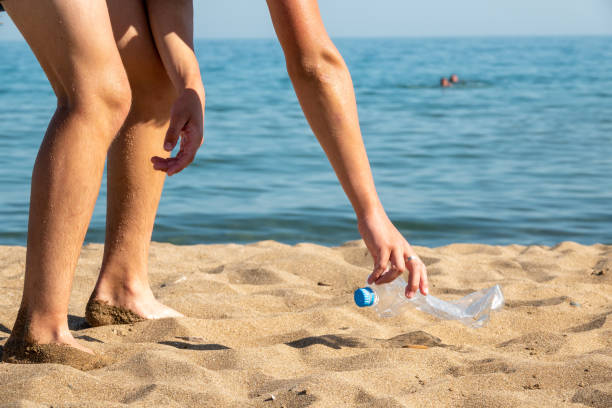 istock Plastic bottle is on the beach left by tourist 1331504610
