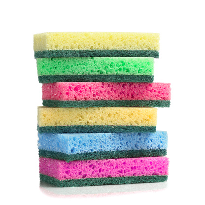 colorful kitchen sponges isolated on white