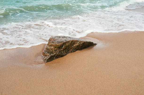 istock Single stone in sand on a sea coast 1331506655
