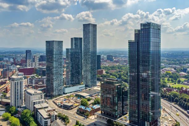 Aerial view of Deansgate, Manchester skyline, England, UK stock photo